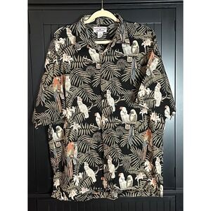 Boca Classics XL Tropical Parrot Shirt Button Up Black Palm Leaf Island Resort
